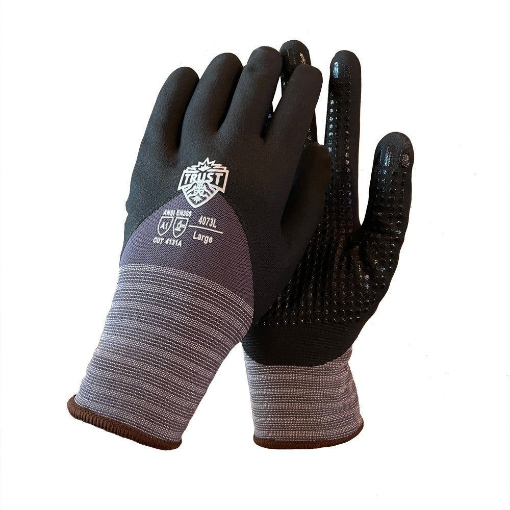 4073 15 GAUGE NYLON/ SPANDEX SHELL ¾ DIP DOTTED MICRO FOAM NITRILE COATED GLOVE