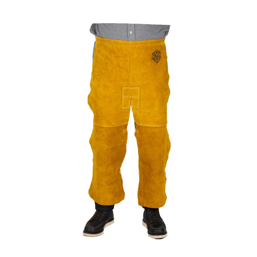 5086 PREMIUM GOLDEN BROWN 24''X38'' LEATHER SPLIT LEG WAIST APRON