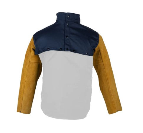 5410 PREMIUM MEDIUM WEIGHT FR NAVY BLUE CAPE SLEEVE W/LEATHER SLEEVES.