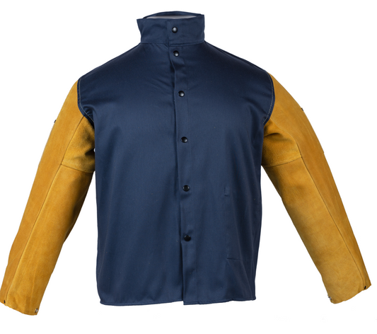 5400 PREMIUM MEDIUM WEIGHT FR NAVY BLUE 30" JACKET W/LEATHER SLEEVES